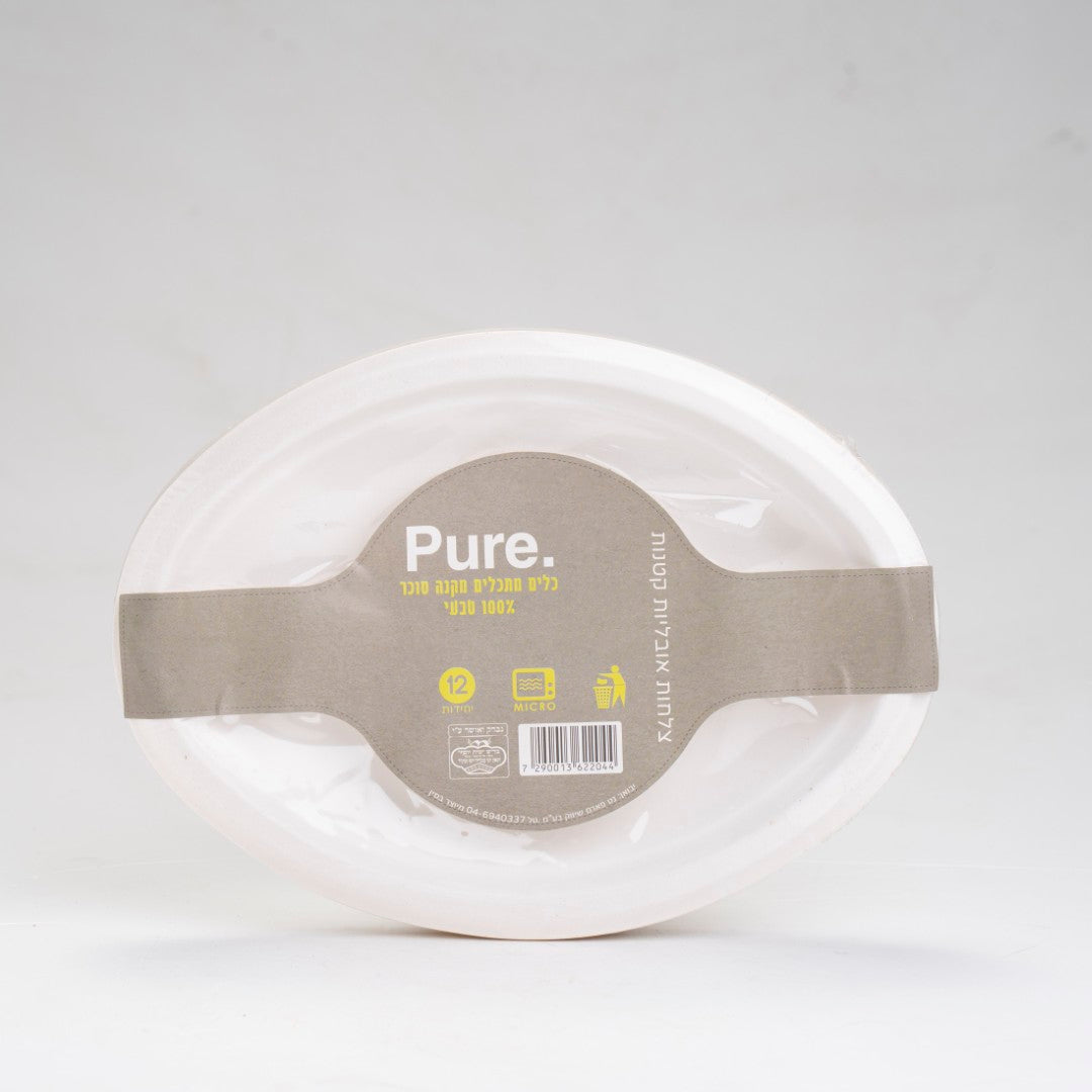 צלחות אובליות קטנות 12 יח'- מתכלה