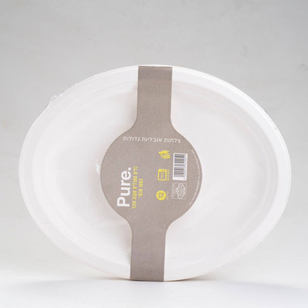 צלחות אובליות גדולות 12 יח'- מתכלה