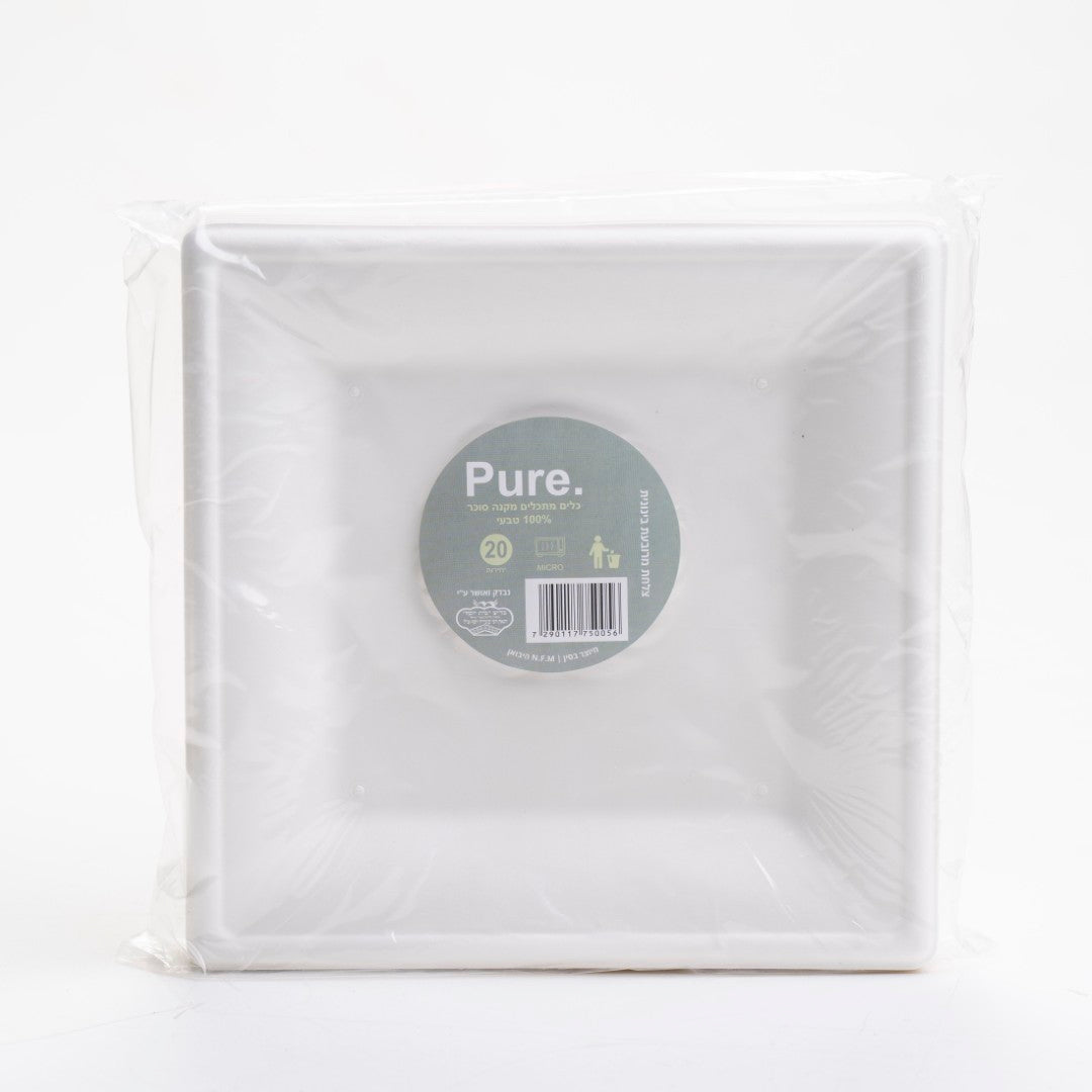 צלחת מרובעת בינונית 20 יח'- מתכלה