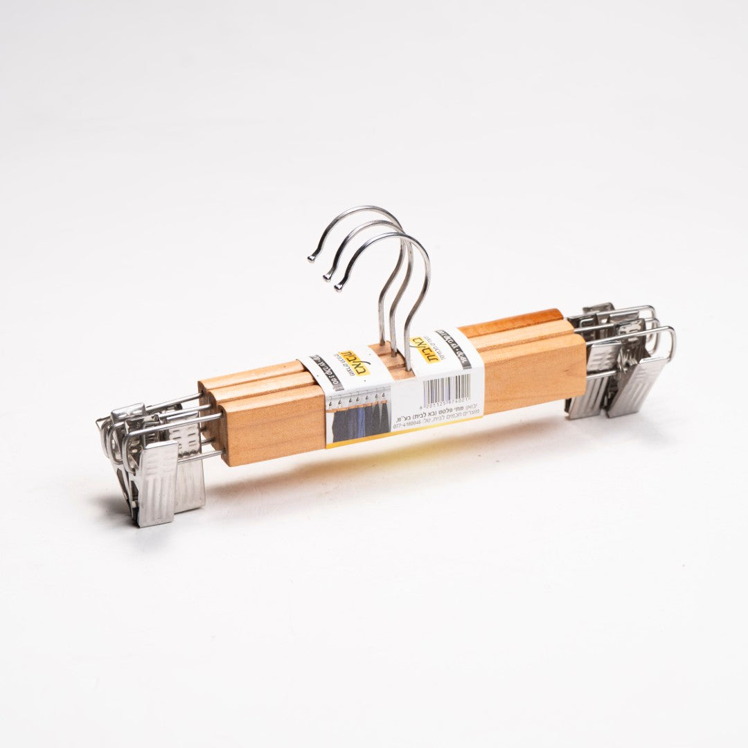 סט 3 קולבי עץ+קליפר