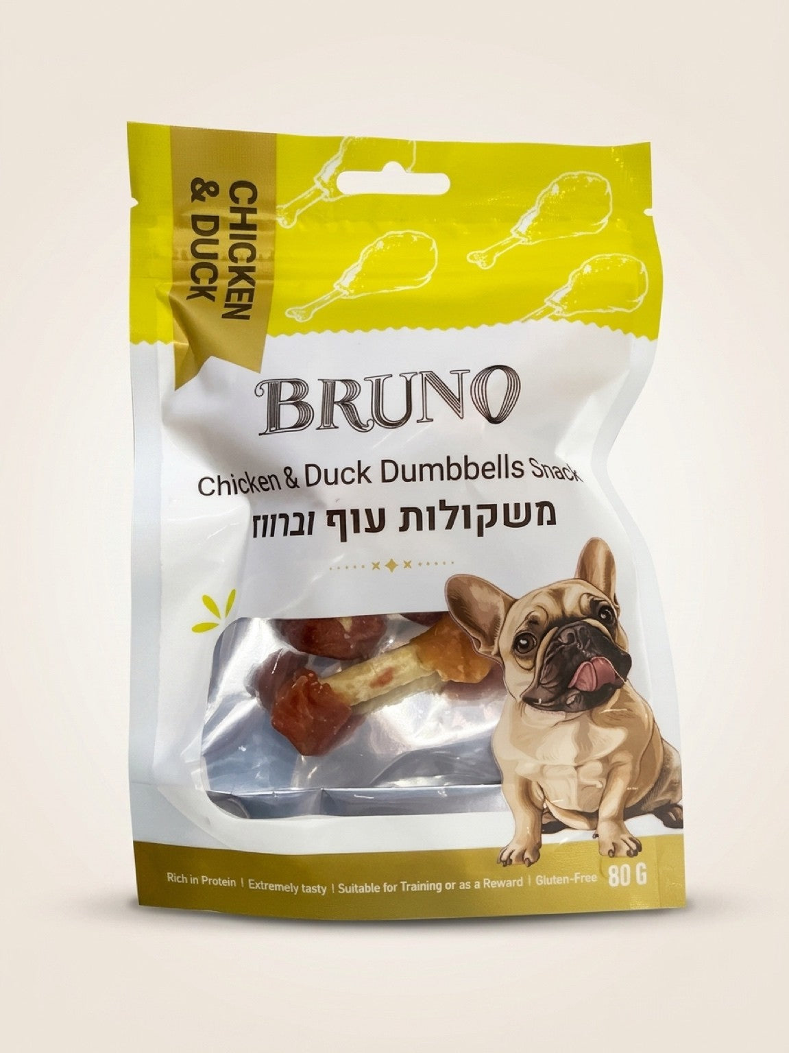 חטיף כלבים - משקולות עוף ברווז מבית BRUNO-ברונו