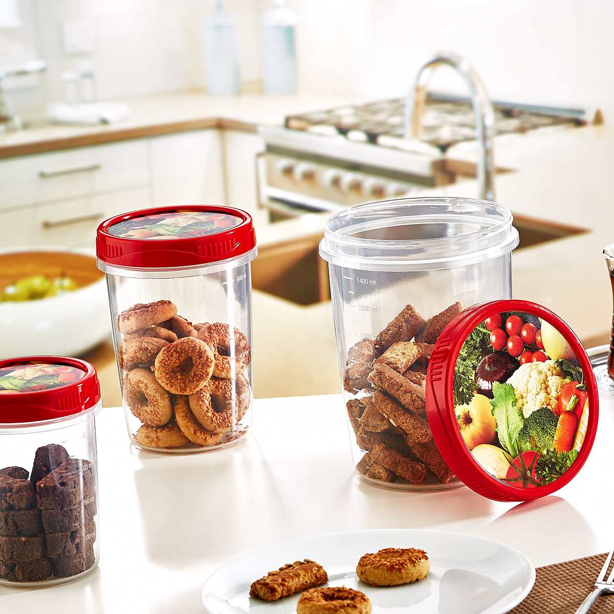 סט 3 צנצנות הרמטי גבוהה