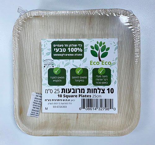 צלחות מרובע 25 ס"מ 10 יח'- מתכלה